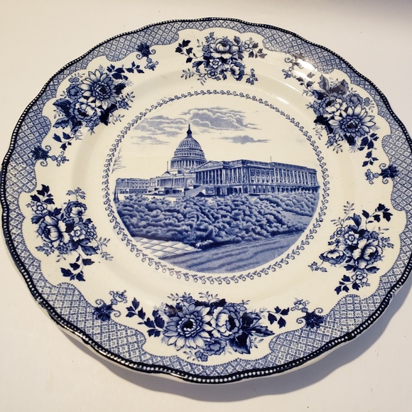 Antique Buffalo Pottery US capitol 10" plate blue - Picture 1 of 2